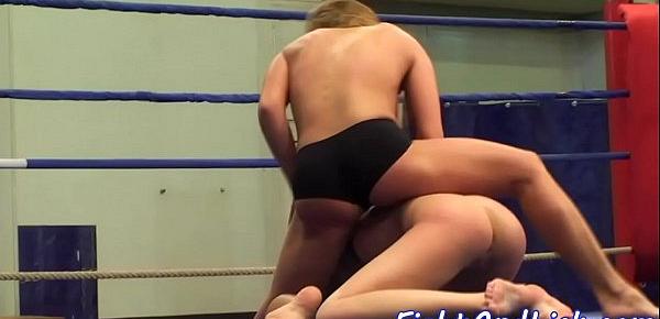  Pussy loving babe enjoys naked wrestling